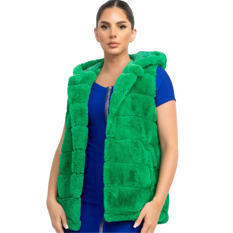 Green Fur Collared Vest (Each)