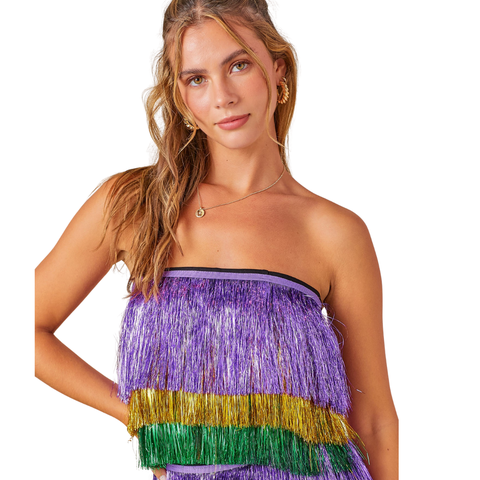 Mardi Gras Strapless Metallic Fringe Top (Each)