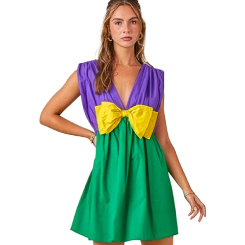 Mardi Gras Color Block Bow Dress (Each)