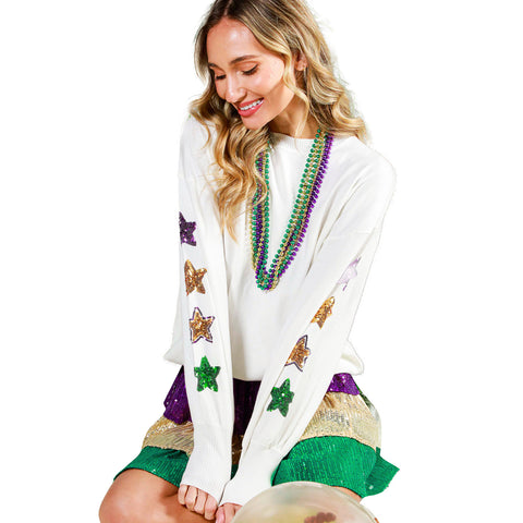 Off White Mardi Gras Sequin Star Sweater (Each)