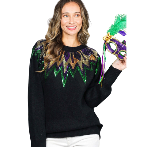 Black Mardi Gras Sequin Detailed Sweater (Each)