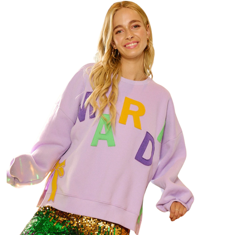 Lavender Mardi Gras Patches Long Sleeve Sweater (Each)