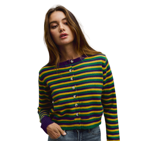 Mardi Gras Striped Button Cardigan Sweater (Each)
