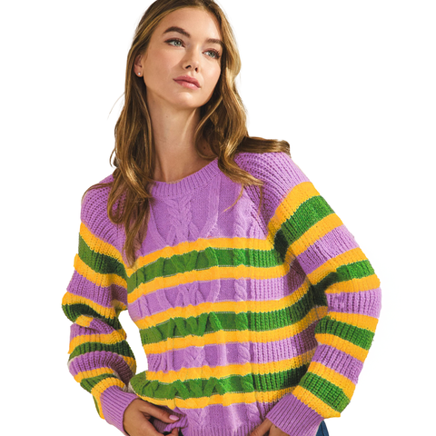 Lavender Mardi Gras Knitted Striped Crewneck Sweater (Each)