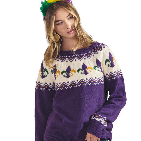 Dark Purple Mardi Gras Reglan Long Sleeve Sweater (Each)
