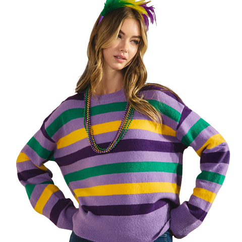 Purple Mardi Gras Classic Stripe Sweater (Each)
