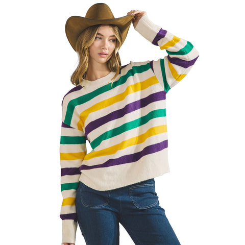 Ivory Mardi Gras Classic Stripe Sweater (Each)