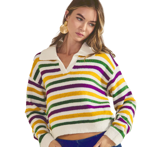 Mardi Gras Striped Sweater with Collar (Each)