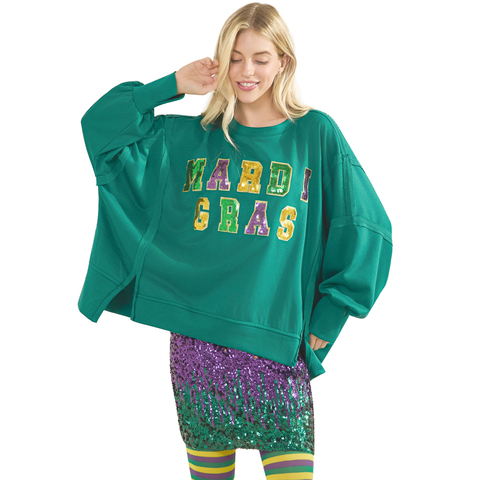 Jade Green Mardi Gras Sequin Letter Sweatshirt (Each)