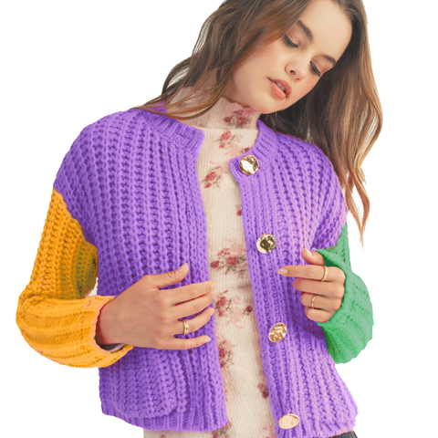 Mardi Gras Chunky Ribbed Sweater Cardigan (Each)