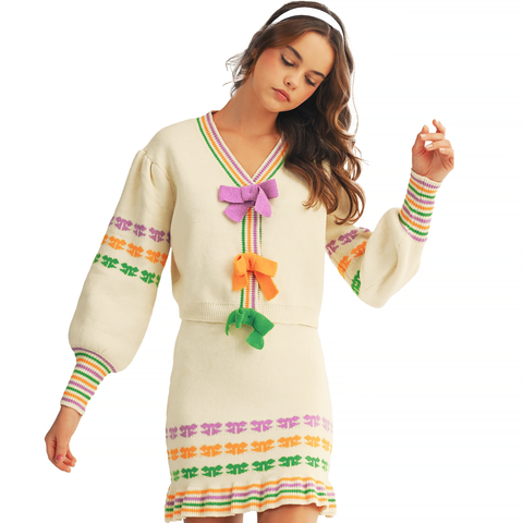 Ivory Mardi Gras Parade of Bows Top and Skirt Set (Each)