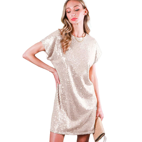 Gold Mardi Gras Sequin Short Sleeve Dress (Each)