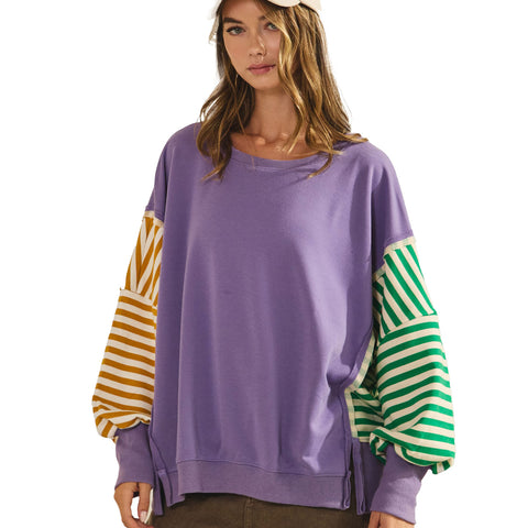 Mardi Gras Oversized Striped Sleeve Sweater (Each)