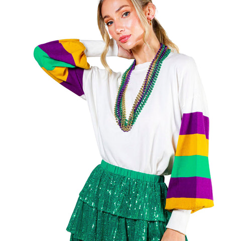 Off White Mardi Gras Striped Sleeve Sweater (Each)