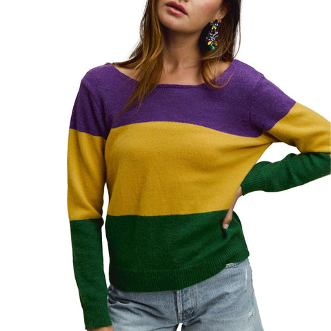 Mardi Gras Color Block Sweater Top (Each)