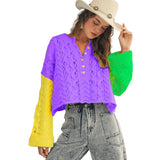 Mardi Gras Quarter Button Color Block Sweater (Each)
