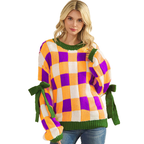 Mardi Gras Checkered Sweater With Bows (Each)