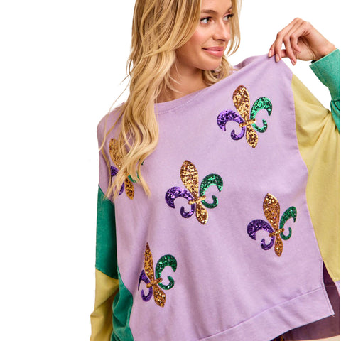 Mardi Gras Sequin Fleur De Lis Mardi Gras Sweatshirt (Each)