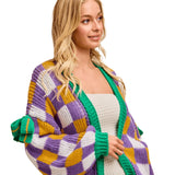 Mardi Gras Checker Board Front Open Cardigan (Each)