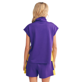 Purple and Gold Contrast Accent Casual Top & Shorts Set (Each)