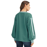 Green and Blue Contrast Accent Stripe Casual Top (Each)