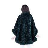 Sequin Faux Fur Trim Cape- Green- OS- (Each)