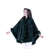 Sequin Faux Fur Trim Cape- Green- OS- (Each)