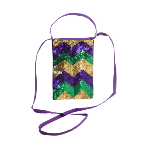 Mardi Gras Sequin Chevron Shoulder Bag (Each)