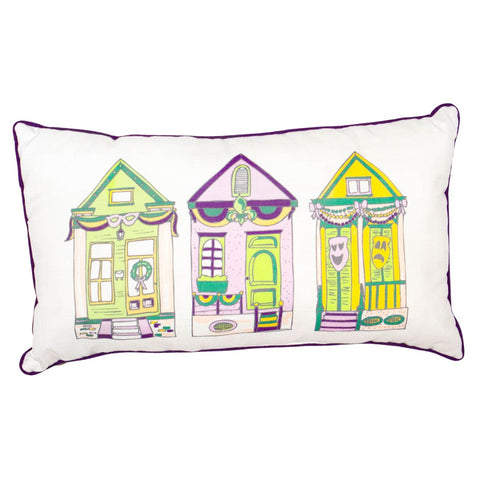 12.5" x 22.5" Mardi Gras Parade Houses Lumbar Pillow (Each)