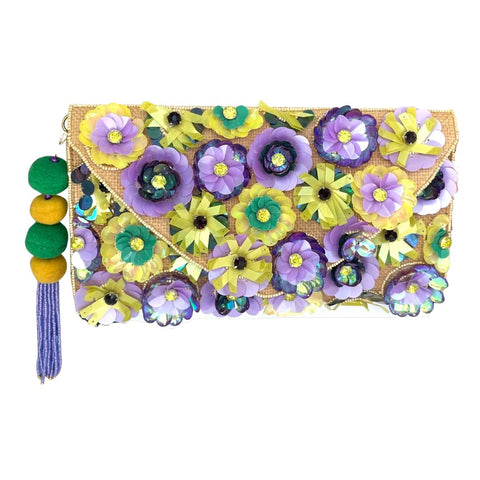 Purple, Green, and Gold Flower Applique Purse (Each)