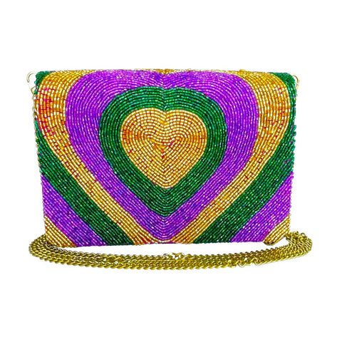 Purple, Green, and Gold Heart Beaded Purse (Each)