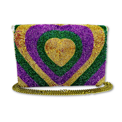 Purple, Green, and Gold Heart Beaded Purse (Each)