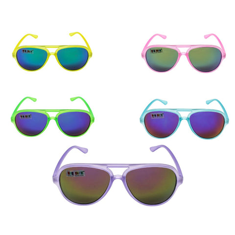 Kids Frosty Neon Mirror Aviator Sunglasses - Assorted Colors (Each)