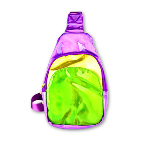 Purple, Green and Gold One Shoulder Sling Mardi Gras Backpack (Each)