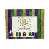 4" x 6" Purple, Green and Gold Glitter Striped Mardi Gras Picture Frame (Each)