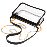 Clear Rectangle Crossbody Bag with Black and Gold Detachable Strap (Each)