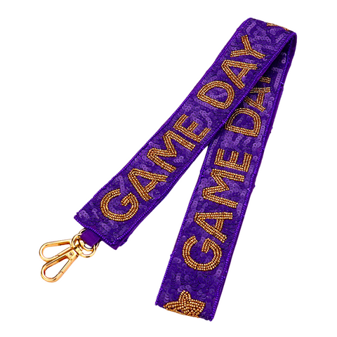 Purple and Gold Game Day Seed Beaded and Sequin Bag Strap (Each)