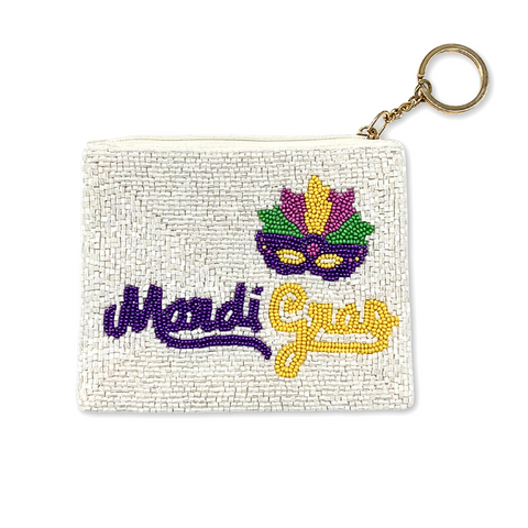 White Beaded Mardi Gras Coin Purse (Each)