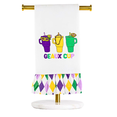 Mardi Gras Geaux Cup Ruffle Hand Towel (Each)