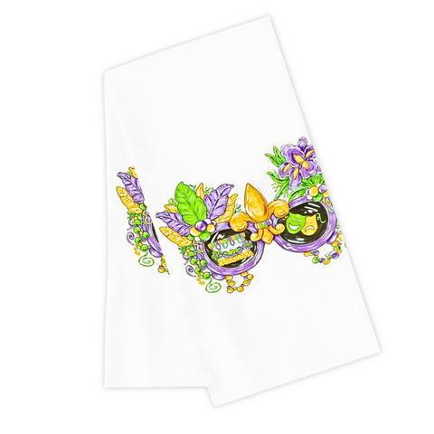 Purple Sunglasses Mardi Gras Tea Towel (Each)