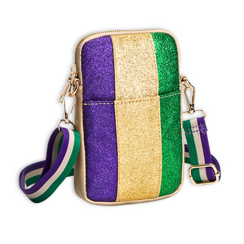 Mardi Gras Sparkle Stripe Crossbody Bag (Each)