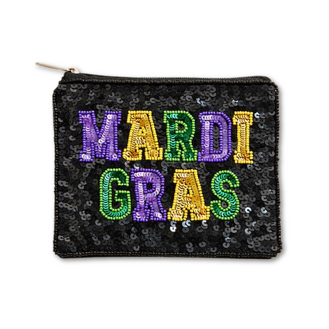 Black Mardi Gras Sequin Beaded Coin Pouch (Each)