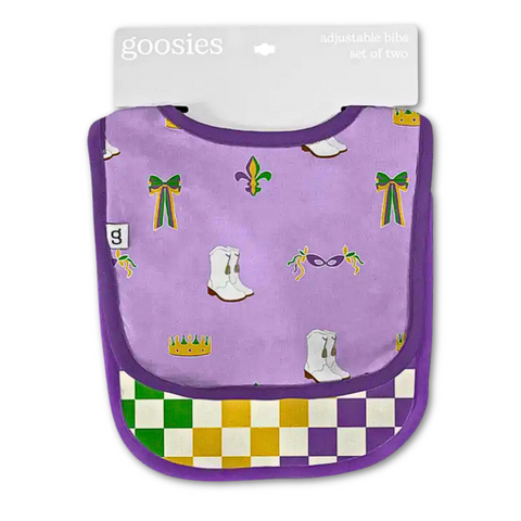 Mardi Gras Marching Boots & Checkered Print Bibs (Set of 2)