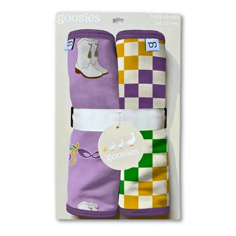 Mardi Gras Marching Boots & Checkered Print Burp Cloths (Set of 2)