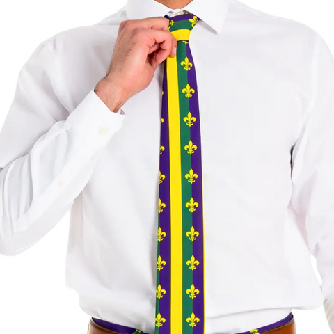 Mardi Gras Striped Fleur De Lis Neck Tie (Each)