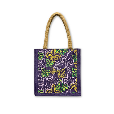 Purple Mardi Gras Fleur de Lis Petite Gift Tote (Each)