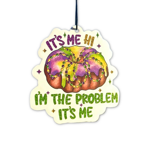 It's Me Hi I'm the Problem It's Me Mardi Gras Car Freshie - Vanilla & Cinnamon Cake Scent (Each)