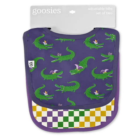 Mardi Gras Gator & Checkered Print Bibs (Set of 2)