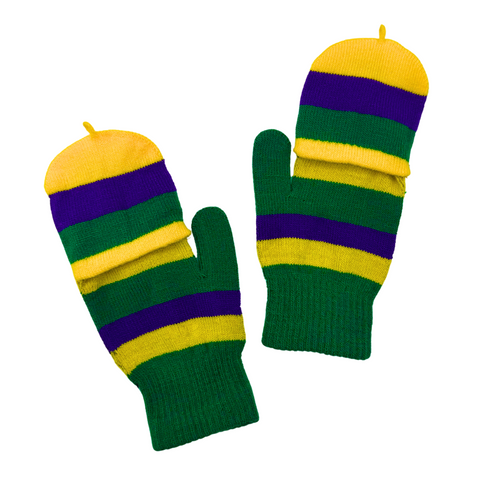 Purple, Yellow, and Green Striped Knit Gloves (Each)