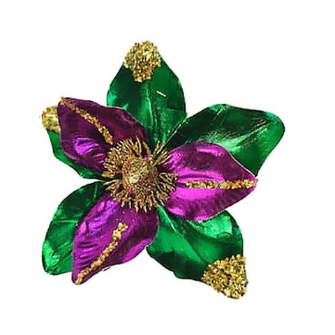 8" Mardi Gras Magnolia Hair Clip (Each)